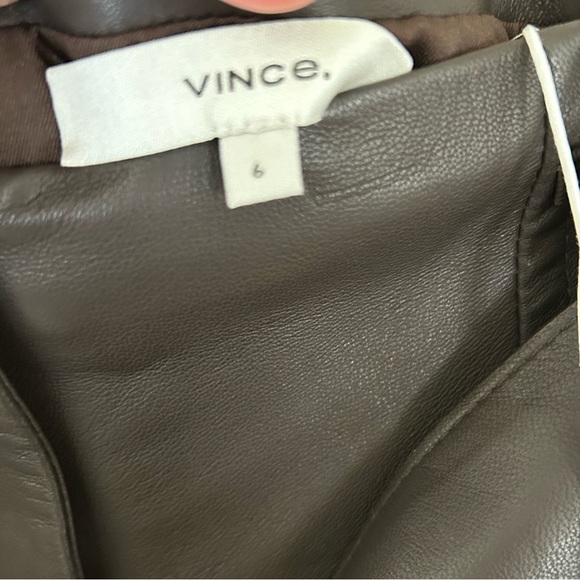 Vince BNWT gorgeous lamb skin brown leather pleated midi skirt w attached  belt. - Picture 2 of 9